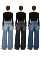 Women High Waist Wide Leg Jeans, Side Cutout Eyelet Rivet Denim Pants Loose Fit Hollow Out Flared Trousers Streetwear Fashion Baggy Jeans with Pockets - Image 2