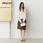 MISHOW Women's French Lace Trim Blouse 2026 Autumn V‑Neck Tie Front Loose solid blouses Babydoll Style Casual Tops MXF43X2783 - Image 5