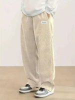 Autumn Mens Corduroy Casual Pants Fashion Loose Fit Pants Straight Sweatpants Elastic Waist Drawstring Outdoor Streetwear - Image 5