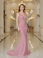 BABYONLINE Elegant Straps White Mermaid Wedding Dresses Lace Pearls Backless V Neck Sleeveless Formal Party Gowns Vestido Marriee
