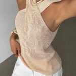 Women Crisscross Halter Knit Tank Top Hollow Out Sleeveless Slim Camisole Summer Elegant Casual Vest