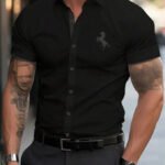 Men's Summer Minimalist Short Sleeved Shirt Fashionable Black Horse Logo Contrasting T-Shirt Men's Gift