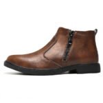 Autumn and Winter New High-Top Leather Shoes for Men, Zippered Leather Boots, Fashionable Versatile Business Casual Shoes, Men's Formal Shoes, Chelsea Boots - Image 6
