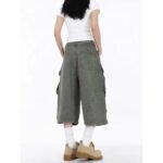 ZHIZOU Summer Women American Retro Green Cargo Jeans Shorts Y2K 2000s Harajuku Denim Calf-Length Pants Streetwear High Street - Image 3
