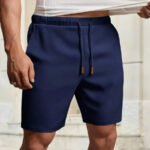 HIMLAND Men's Solid Color Drawstring Waist Casual Shorts, Versatile, Vacation, Father's Day Gifts, Football
