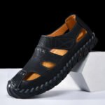 Outdoor Summer Man Sandals Stylish Leather Mens Beach Shoes Outdoor Men Roman Flats Hollow Out Sandalias New Wading Aqua Shoes - Image 4