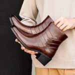 Luxury Men Boots Leather Chelsea Boots High Top Buckle Strap Formal Shoes Black British Style Ankle Boots Pointed Toe Brown Boot - Image 4