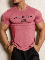 Spring and Summer Pure Color Printing Sports Fitness Short-sleeved T-shirt Men's O Neck Stretch Training Exercise T-shirt top - Image 6