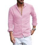Summer Lightweight Breathable Men Shirt Long Sleeved Cotton and Linen Shirts Men Cardigan Tops Lapel Collar Men Beach Clothing - Image 5