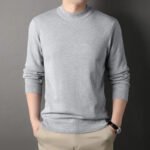 Mens Round Neck Sweater Fleeced Knitwear Solid Color Velvet Jumpers Slim Fit Elegant Luxury Brand Brown Knitted Sweaters - Image 6