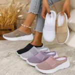 Women's Casual Slip-On Sneakers Breathable Fabric Lightweight PVC Sole Machine Washable Cleanable All-Season Comfort Shoes