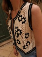 Floral Crochet Waistcoat for Women Sheer Button Front Sleeveless Open-knit Top Teen-girl Summer Boho Vacation Outfit - Image 2