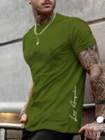 Men's 100 cotton summer loose Contrast Color Alphabet los Angelest print slim fit casual sports round neck short sleeved T-shirt - Image 3