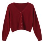 2026 Women Long Sleeve Cropped Cardigan V Neck Button Down Knit Lady Autumn Spring Knitted Single-breasted Cardigan Sweaters
