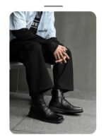 Hot-Selling Leather Boots for Men Fad Square Toe Drape Casual Chelsea Boot British High-end Cool High Top Men Boots Botas Hombre - Image 8