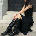 Woman Black Punk Knee High Platform Low Heel Trend Punk Gothic New Rock Leather Fashion Women Chunky Knight Motorcycle Footwear - Image 5