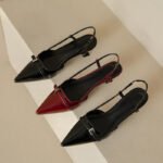 2024 New Summer Women's Dress Shoes Patent Leather Slip on Pointed Toe Sandals Buckle Slingbacks Mid Heels Pumps Sandalias Mujer - Image 6