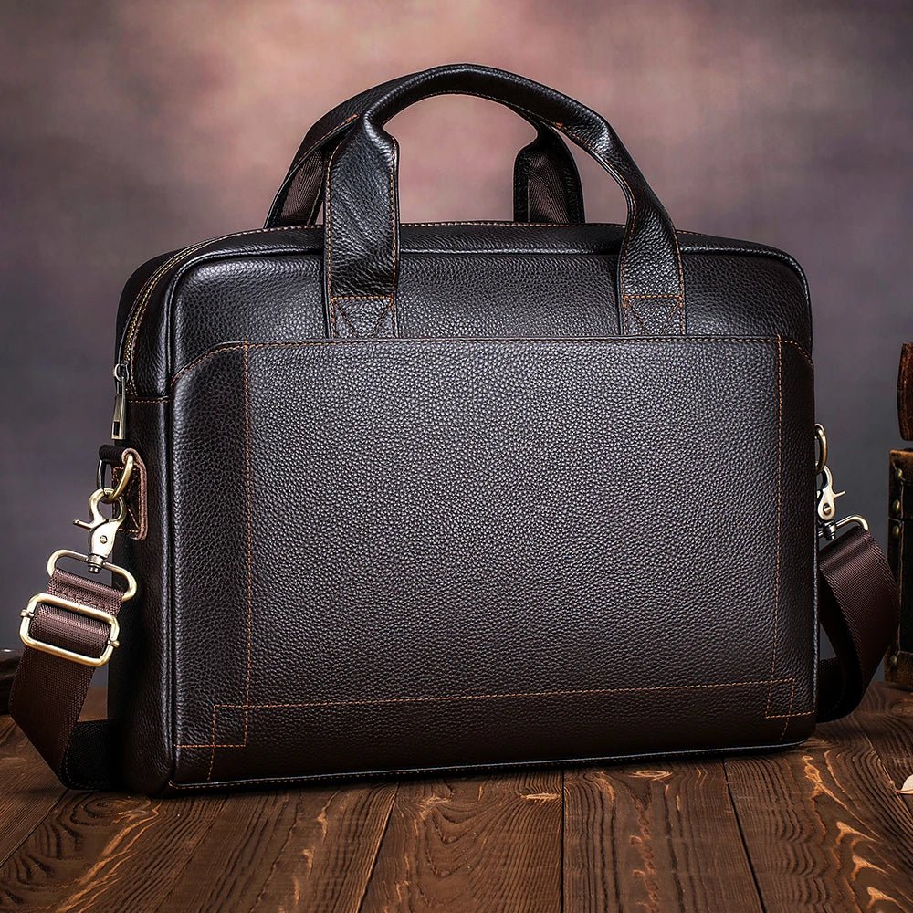 Sd36467fdd1134b5f9a4de6c578f26d6eu.jpg Men's leather handbag, top layer cowhide briefcase, leather laptop bag, diagonal cross office bag - Image 1