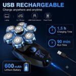 7D Head Shavers for Bald Men,5-in-1 Shaving Grooming Kit for Balder,Wet or Dry Electric Razor,LED Display/Type-C Charge Precision Blades Hair Clippers - Image 5