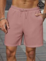 Manfinity Homme Men's Plain Drawstring Waist Casual Versatile Shorts, Summer For Going Out Cotton Material, Comfortable To - Image 3