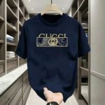 Men's Luxury Style T-Shirt Casual Cotton Short Sleeve Crew Neck Navy Blue Fashion Streetwear Tee for Daily Wear Print Pattern