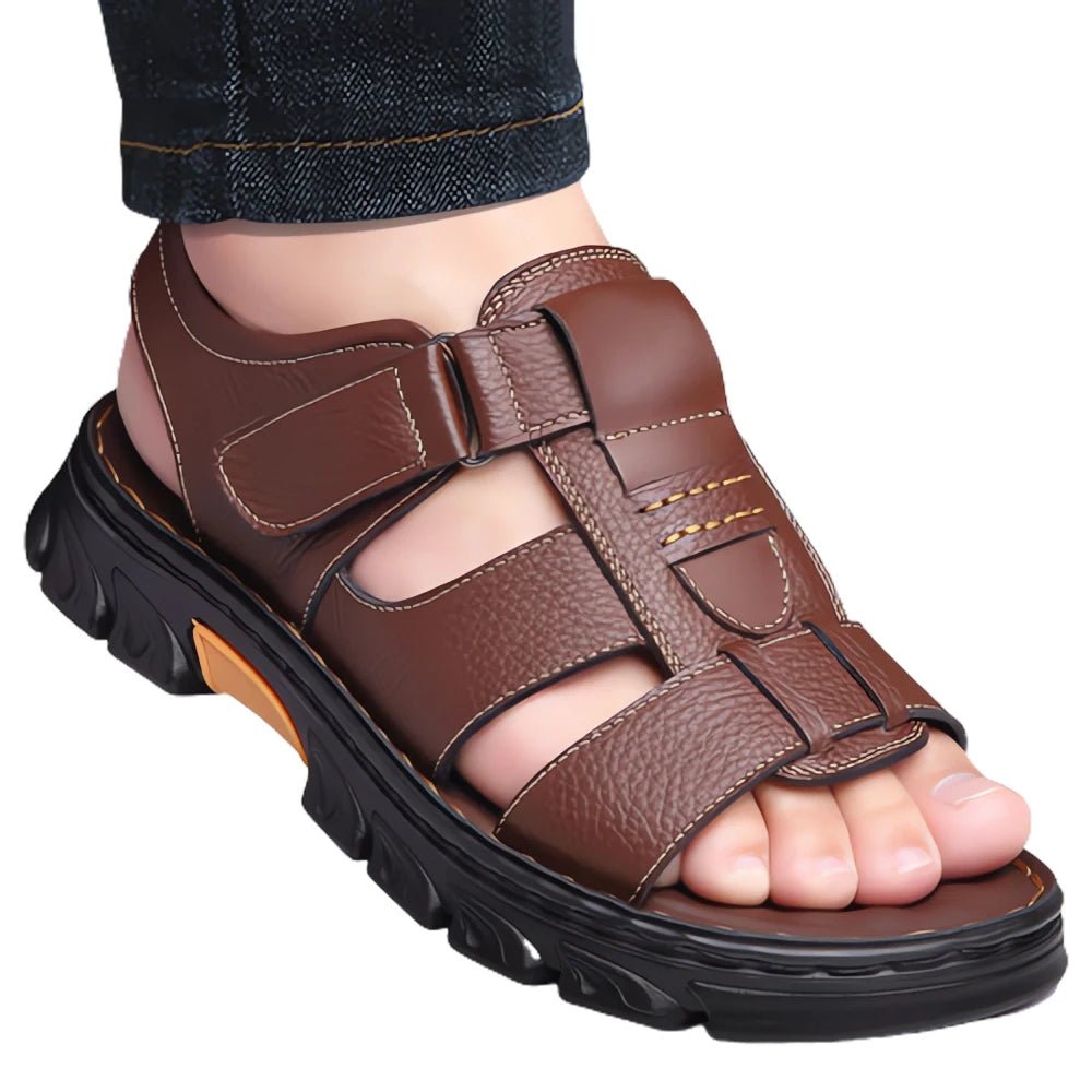 Sd59322192ebb4c84b56427a13886bb8e2.jpg Men's New Beach Shoes Cowhide Slippers Outdoor Non-slip Thick-soled Leather Sandals for Me - Image 1