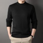 Mens Round Neck Sweater Fleeced Knitwear Solid Color Velvet Jumpers Slim Fit Elegant Luxury Brand Brown Knitted Sweaters - Image 3