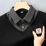 Mens Polo Sweater Shirt Collar Knit Pullover Autumn Winter Fleece T-shirt Casual Sweaters Navy Blue Khaki Korean Clothing - Image 2
