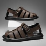 Summer New Men's Sandals High Quality Leather Roman Shoes Men Casual Beach Shoes Luxury Hollow Out Sandalias Male Big Size 38-48