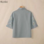 ZANZEA Summer 2026 Women's Elegant Blouses Turn-Down Collar Half-Zip Floral Print 3/4 Sleeves Patchwork Shirts Woman Clothes 3XL - Image 3