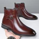 Mens Buckle Strap Ankle Boots Pointed Toe Leather Formal Chelsea Boots Man Business Dress Short Botas for Men High Top Footwear - Image 9