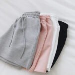 Womens Casual Shorts Korean Style Basic Summer Loose High Waist Drawstring Lounge Shorts Wide Leg Sports Shorts Home Sleepwear