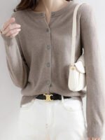 Women Knitted Cardigans Autumn Winter 2025 Round Neck Casual Long Sleeve Tops Solid Basic Soft Sweaters Female - Image 2