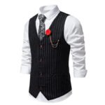 KIDWHXR Men Suit Vest Vintage Striped Single-breasted Man Waistcoats Business Casual Slim Sleeveless Male Party Dress Vests - Image 5