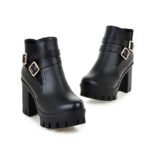 Women's Ankle Boots Women Platform High Heels Fashion Buckle Side Zipper Autumn Winter Women's Ankle Boots Size 33-43 - Image 2