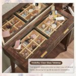 Fluted 48 Inch Makeup Vanity Desk 36 Inch Lighted Mirror Dark Walnut Smart LED Visible Glass Top 5 Drawers Adjustable Storage Sh - Image 5