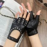 Half Finger Studded Gloves Women Leather Punk Rock Gloves Fingerless Black Rivet Gloves for Motorcycle Driving Stage Performance - Image 5