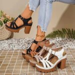 2026 Summer Women T-Strap Platform Block Heel Sandals Hollow Out Cutout Adjustable Buckle Ankle Strap Lug Thick Sole Non Slip Chunky High Heels Vintage Retro Party Club Daily Vacation Dating Shoes Black White Apricot Plus Siz - Image 3