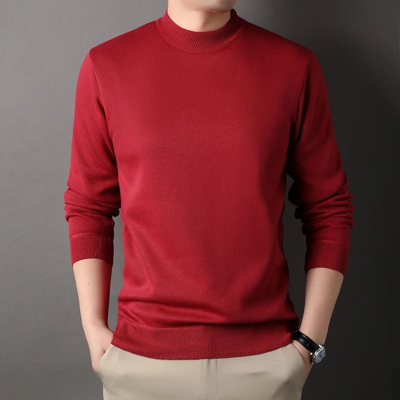 Sda86d958a97b44099c6b00eea4ccf454c.jpg Mens Round Neck Sweater Fleeced Knitwear Solid Color Velvet Jumpers Slim Fit Elegant Luxury Brand Brown Knitted Sweaters - Image 1