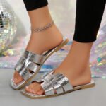 Women's Sandals Embossed Texture Flat Slides Non-Slip Elegant Open Toe SlippersIndoor Outdoor Shoes - Image 5