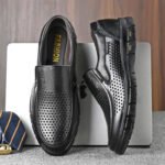 Men's Genuine Leather Sandals Men Summer Hollow Breathable Leather Shoes Mens Casual Soft Comfortable Flats EU Sizes 38-48 - Image 3
