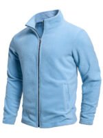 Men's Spring and Autumn Solid Color Fleece Warm Top, Comfortable Zippered Cardigan for Men's Outdoor Leisure - Image 6