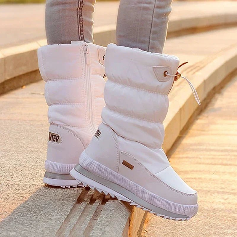 Sdefe3a272bd342b9b56f47a4d6863890X.jpg Platform Snow Boots Female Plus Size 42 White Women Boots Winter Shoes Warm Plush Mid-calf Boots Waterproof Rubber Non-slip - Image 1