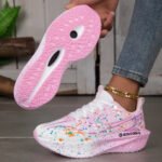 Women Splatter Paint Gradient Running Sneakers Breathable Flying Weave Mesh Lightweight Shock Absorb Non Slip Fashion Athletic Walking Sport Shoes - Image 5