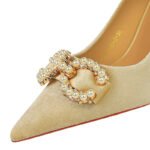 Luxury Women 7cm High Heels Wedding Replica Pumps Lady Luxury Designer Metal Chain Buckle High Heels Stiletto Women Dress Shoes - Image 5