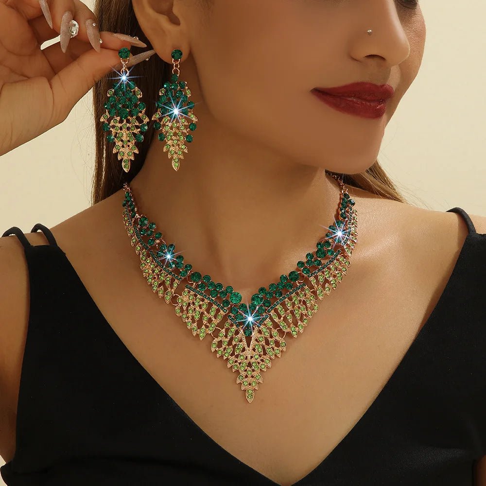 Sdfdb2010a5f64fa9aa11417ea647b00cw_39b46830-3c55-43f3-9d1a-94ef20eb6cfe.jpg FYUAN Luxury Inlay Rhinestone Necklace Earrings For Women Purple Crystal Water Drop Pendant Wedding Bride Jewelry Sets - Image 1