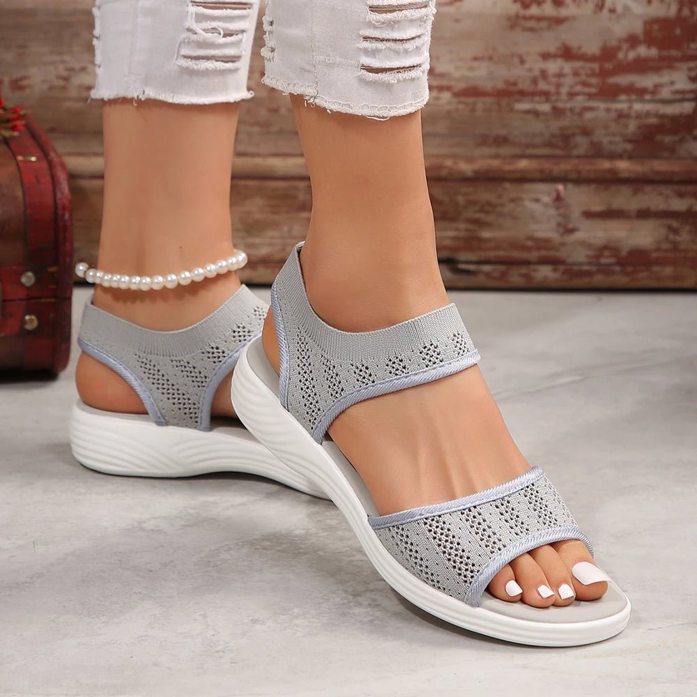Se0646907df6842f18816f92a77dacff02.jpg New Women Summer Fashion Sandals Mesh Casual Fish Mouth Sports Sandals Plus Size 43 Flying Woven Flat Shoes Sandalias Mujer - Image 1