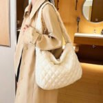 Women Large Capacity Quilted Tote Bag Winter Warm Lightweight Down Cotton Padded Plaid Shoulder Bags Underarm Bags Puffy Handbag - Image 4