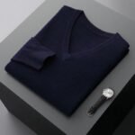 Autumn And Winter New Men's V-Neck Cashmere Loose Thickened Solid Color Wool Knitted Bottoming Shirt Business Casual Sweater - Image 2