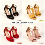 Elegant Women's High Heel Sandals Open Toe T Strap Faux Suede Back Zip Ankle Strap Dress Shoes for Wedding Bridal Evening Party Cocktail Prom Office Work Date Night Casual Summer Fashion Heeled Footwear Black Red Yellow Nude - Image 4